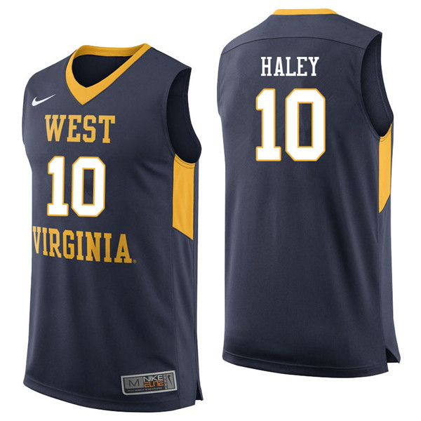 Men #10 Jermaine Haley West Virginia Mountaineers College Basketball Jerseys Sale-Navy